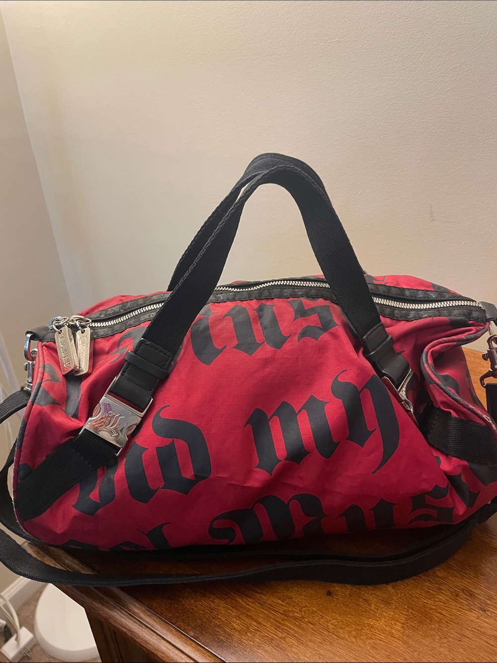 Gwen Stefani L.A.M.B for LeSportsac Y2K duffle bag in red and black print